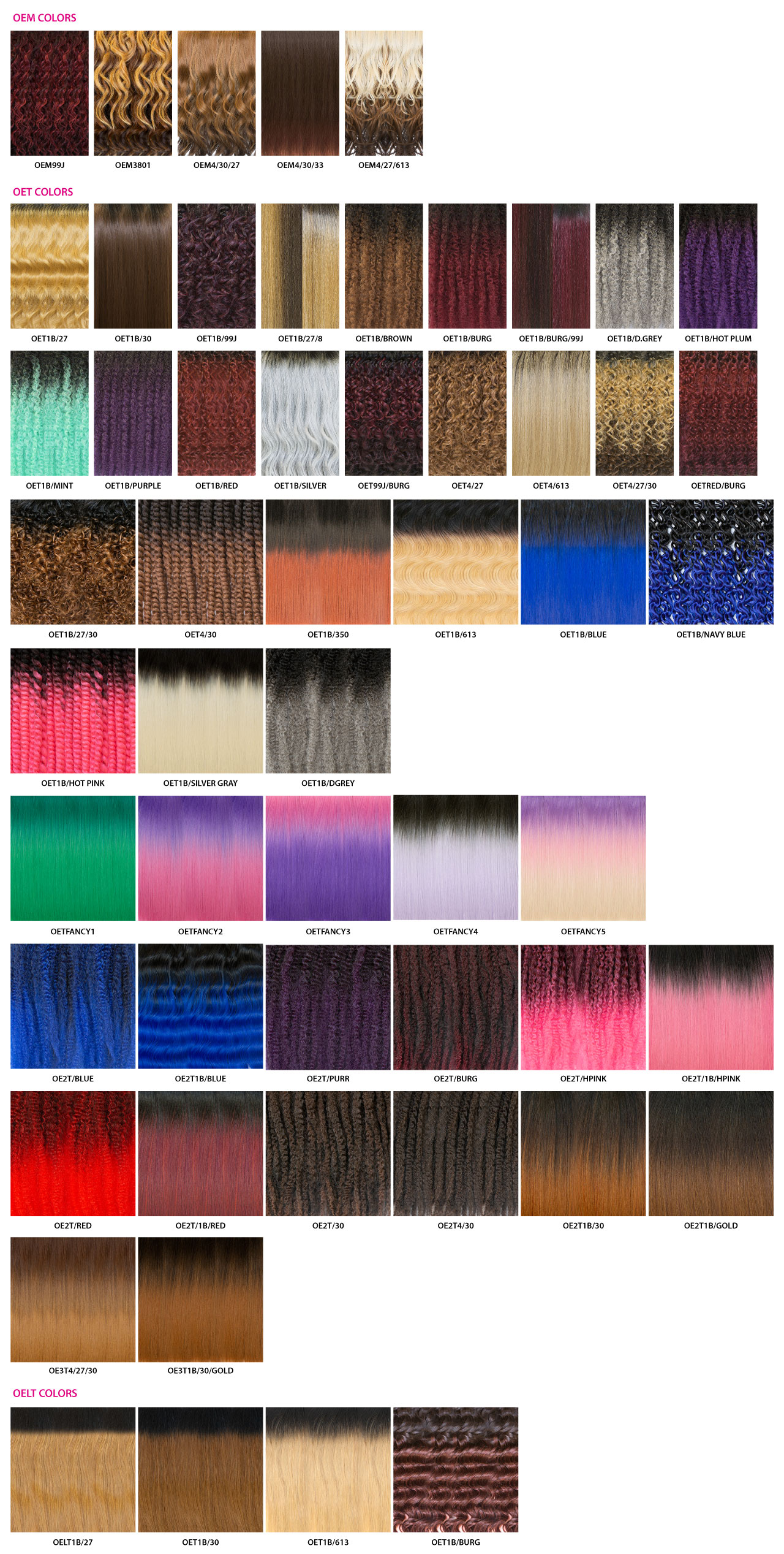 Janet Collection Hair Color Chart